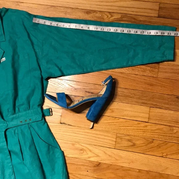 ✈️Nok Nok Vintage Ramie Teal Bodice wrap Overlay shirtdress Shift Sheath Pencil - Picture 15 of 16